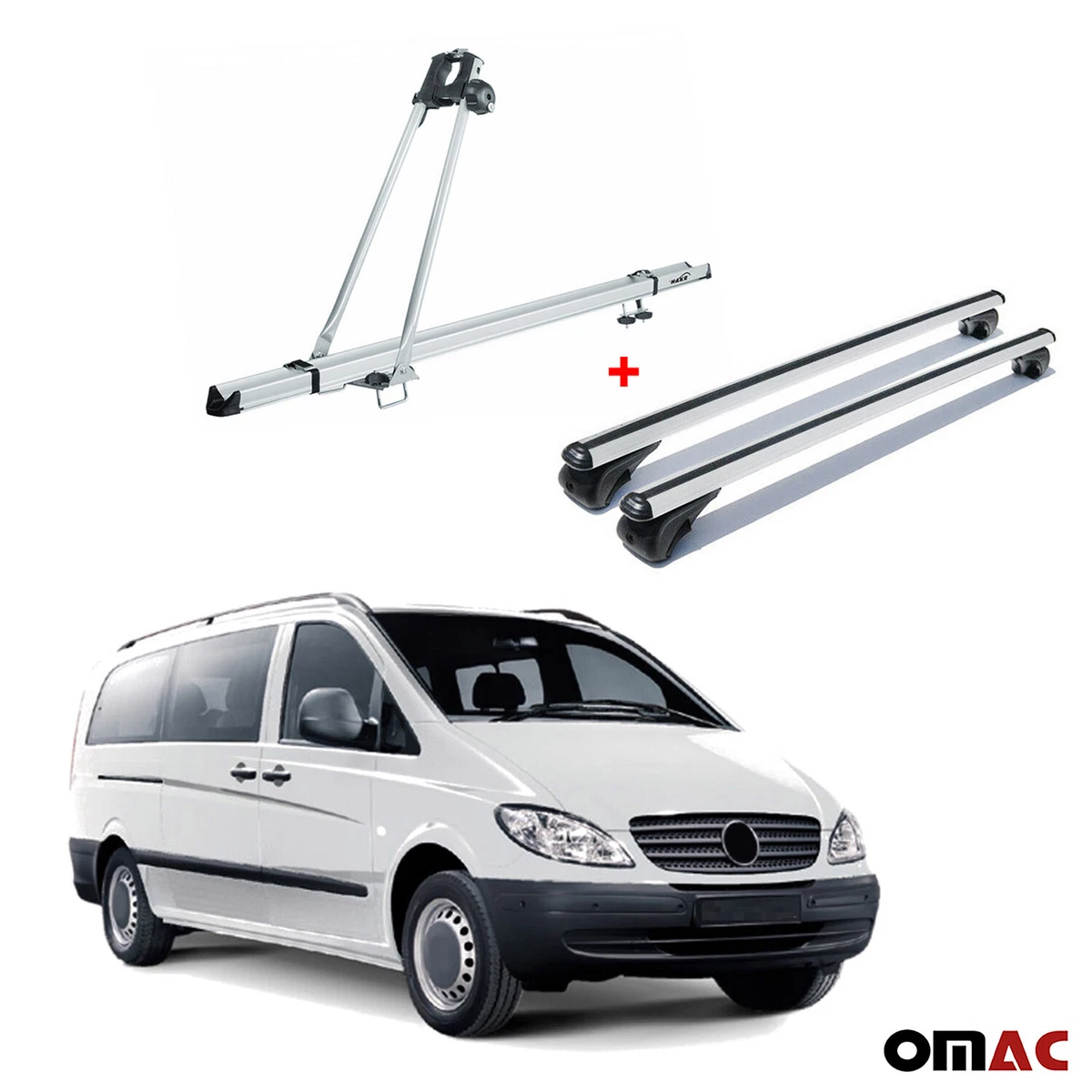 Bike Carrier Roof Rail Cross Bars Silver Set For Mercedes Vito