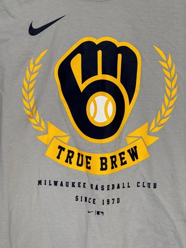 Nike Tee Milwaukee Brewers T-Shirt Gray MLB Baseball True Brew Men's XL - Picture 9 of 9