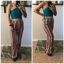 NWOT 70s Retro Style Boho Hippie Colorful Striped Flare Pants S