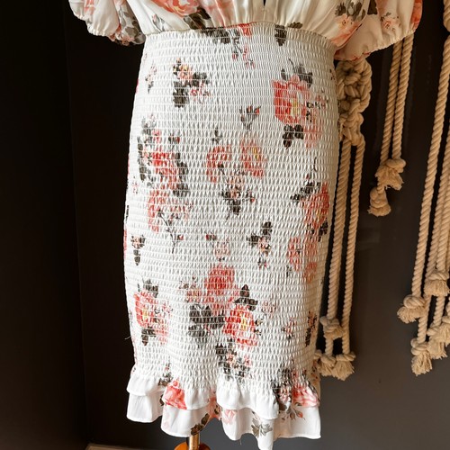 Abercrombie and Fitch Floral Smocked Mini Dress SZ L Deep Plunge Wedding Guest - Picture 5 of 11