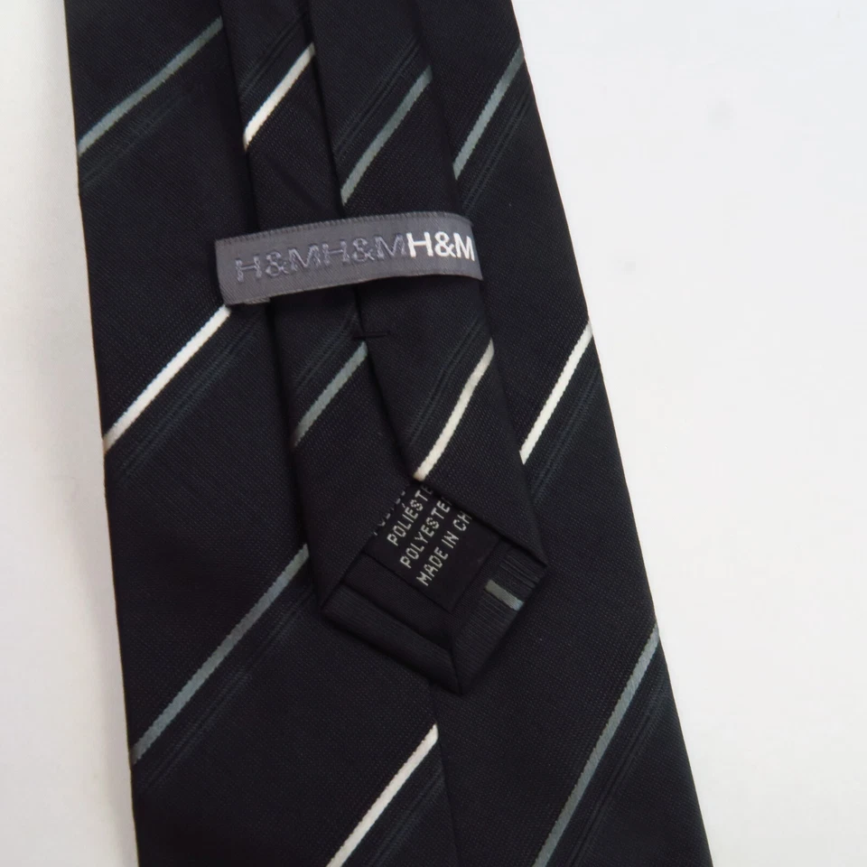Corbata H&M negra/gris/azul a rayas diagonales para hombre 57x4 moderna profesional Foto 3 de 4