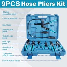 Pro 9PC Hose Clamp Clip Plier Set Swivel Jaw Flat Angled Band Automotive Tools