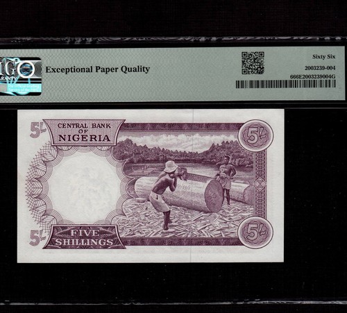 Nigeria 5 Shillings 1967 P-6 * PMG Gem Unc 66 EPQ * Very Rare Grade * - Picture 2 of 2