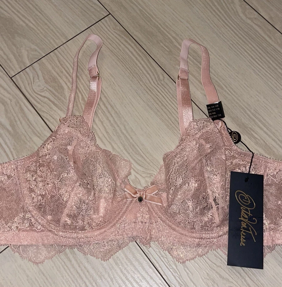 Dita Von Teese Metallic Lace Underwire Bra Vintage Peach Womens 34B 0488 New - Image 3 of 4
