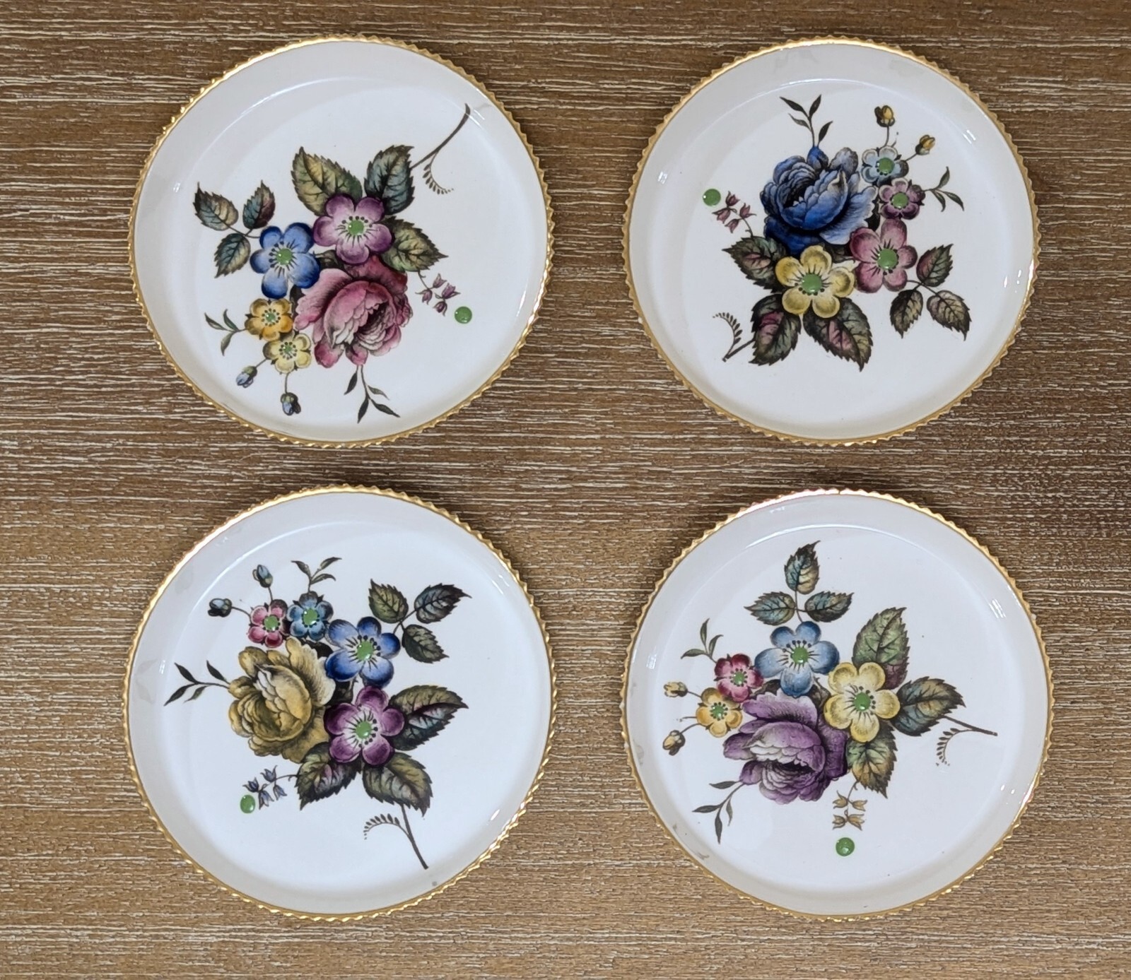 Vintage Floral Royal Worcester Bone China Coaster Set Hand Painted Set of 4