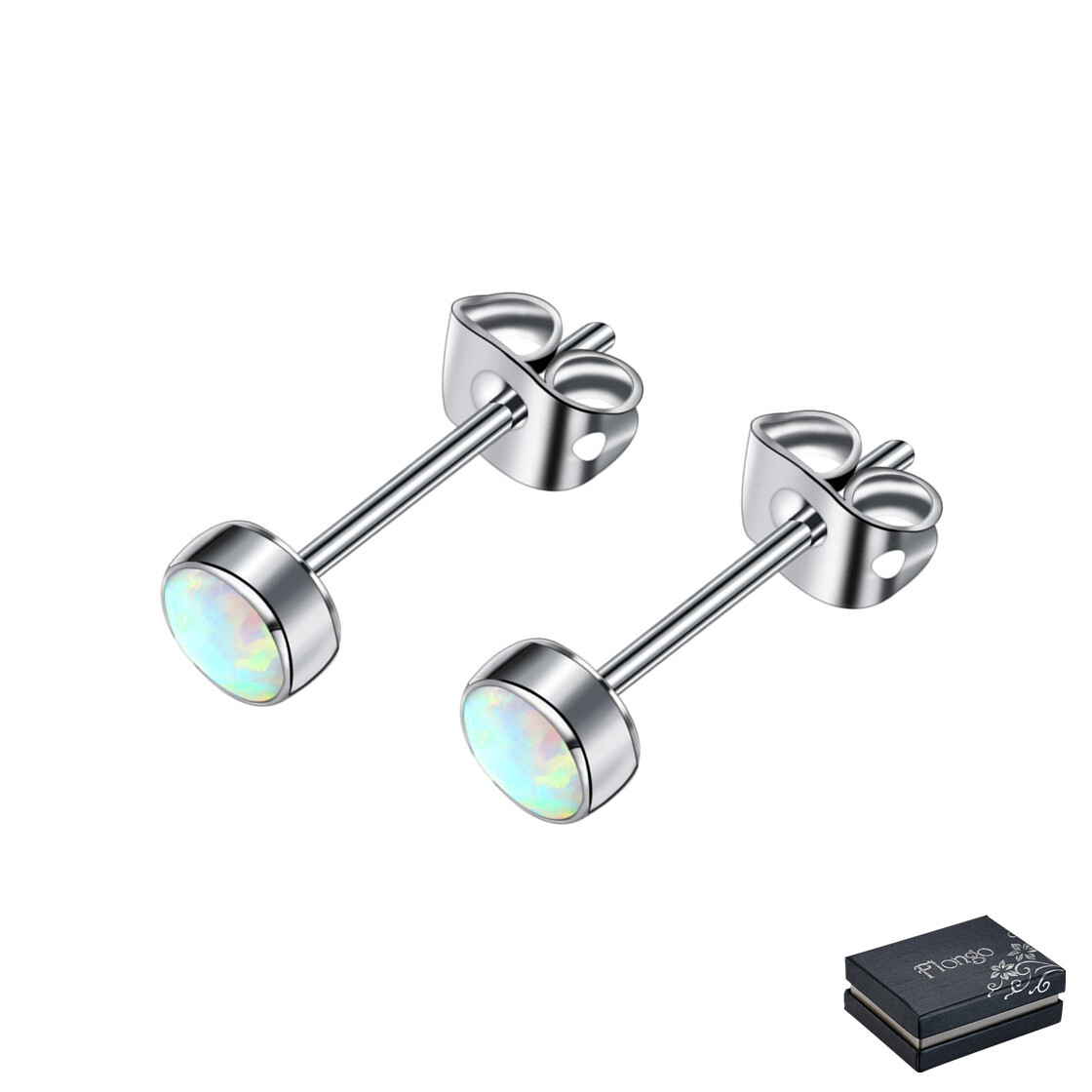 2pcs G23 Titanium Opal Stud Earrings Hypoallergenic for Sensitive with Gift  Box