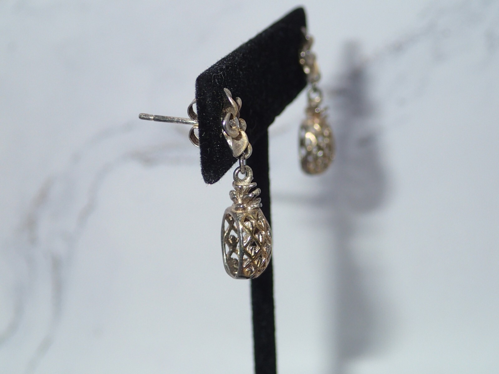 STERLING SILVER (925) Pineapple Flower Dangle Dro… - image 2