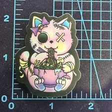 Zombie Goth Kitty Eating Spaghetti Eye FishBone Vinyl Sticker Decal Sticker Bomb