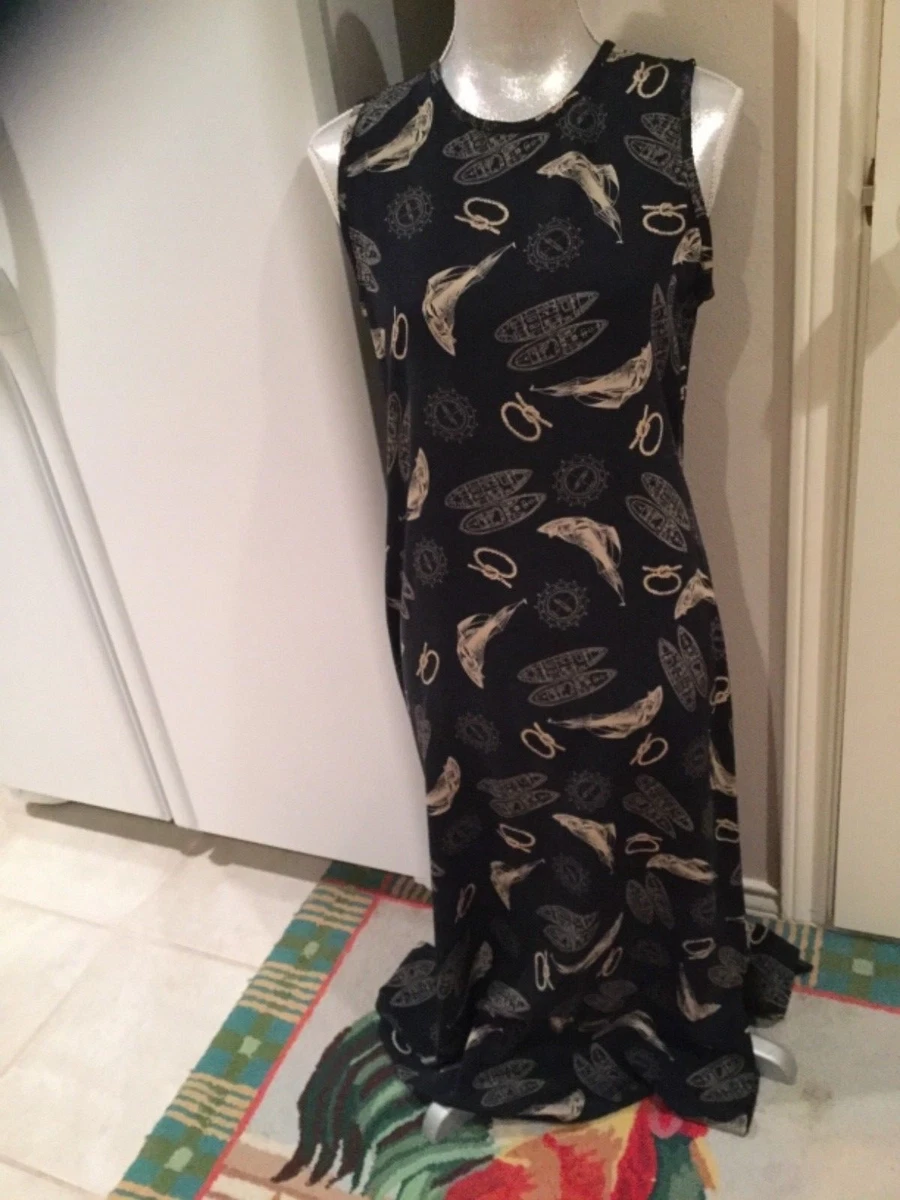 RALPH LAUREN navy Blue Silk Nautical Shift Long Maxi Yacht Beach