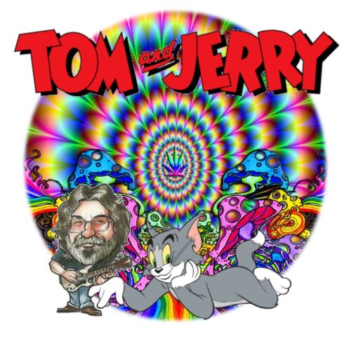 Men's T Shirt Tom and Jerry Garcia Parody Grateful Dead Psychodelic Men's TShirt - Picture 1 of 9