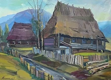 Oil painting in the mountains Ukrainian painter Canvas Framed original landscape