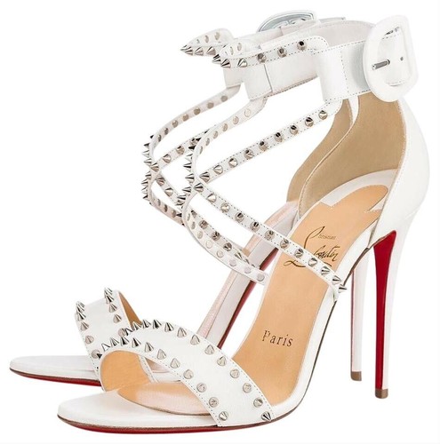 Christian Louboutin Choca Spikes 100 White Criss Cross Strap Sandal Heel  Pump 40 | eBay