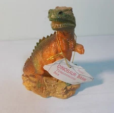 Vtg Tyrannosaurus Rex Plastic Dinosaur Coin Bank w Tag 1987 Small World Import