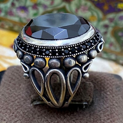 solid 925 Sterling Silver ring Handmade Faceted Black Zircon Stone Men's  Ring