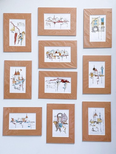 10 Stück ORIGINALE Aquarell Zeichnungen 1996 Gemälde Kunst Art Wandbilder