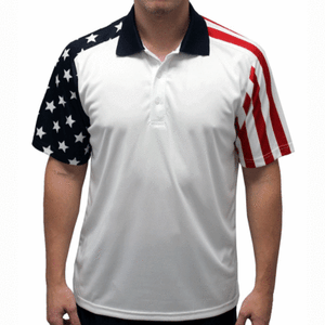 Men-039-s-Stars-amp-Stripes-Polo-Golf-Shirt-in-Red-White-and-Blue-Flag-Design