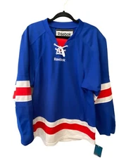 Reebook New York Rangers Hockey Gamewear Jersey Size Medium Red Blue  Lace Up