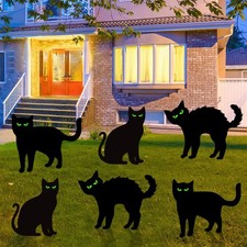 Halloween Decorations Outdoor 6 PCS Black Cat Yard Signs with Stakes Scary Si...