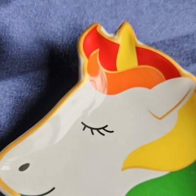 Ceramic Unicorn Head Candy Dish Multicolor White Glossy Decorative 1 Compartment