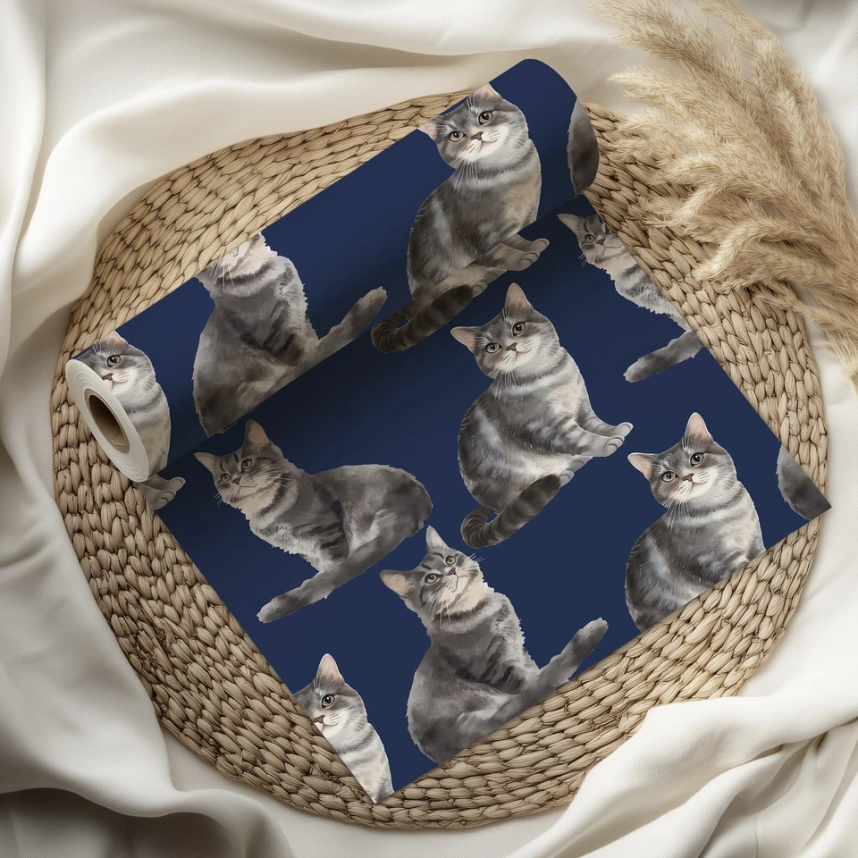 Grey Tabby Cat Design Wrapping Paper Sheet Kids Adults Present Gift Wrap W101 - Image 3 of 4