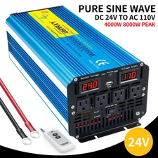 4000W 8000W Pure Sine Wave Power Inverter 24V to 110V Remote Control 3.1AUSB 4AC