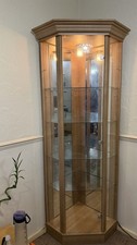 Brown Corner Glass Display Cabinet, 3 Glass Shelves, Internal Light, 180cm