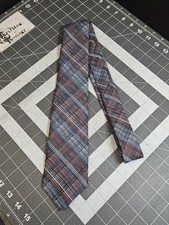 John Blair Men  s Repp Tie Blue White Black Red Diagonal Dacron Vtg 53" X 3.25"