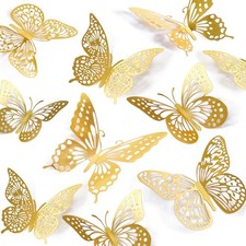 3D Butterfly Wall Decor - 48 Pcs, 4 Styles, 3 Sizes, Gold Butterfly Decorations