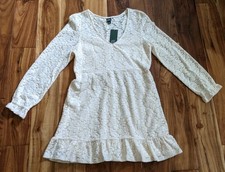 NWT Women's Wild Fable Ivory V Neck Rose Floral Ruffle Lace Dress Long Sleeve L