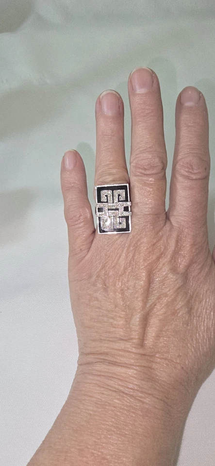 Llavero griego de ónix negro diamante genuino plata de ley 925 Affinity talla 6 Foto 4 de 4