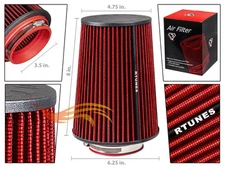 RTunes Racing RED 3.5" 89mm Inlet Universal Truck Cone Dry Air Intake Filter