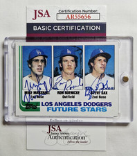 1982 Topps #681 Steve Sax, Mike Marshall Triple Signed Rookie Card Autograph JSA
