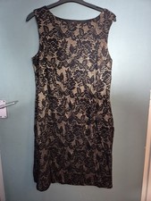 Simon Jeffrey Size 14 Black Gold Lace Knee Length Sleeveless Shift Dress (167/v)