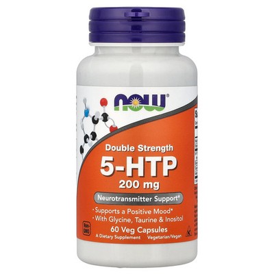 Now Foods 5-HTP Double Strength 200 mg 60 Veg Capsules GMP Quality Assured,