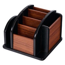 Wooden Desk Organizer with 6 Compartments Remote Control Holder Office Storage