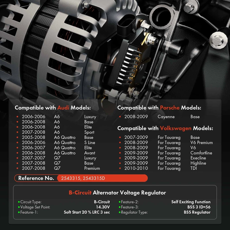 14.30±0.3V Alternator Voltage Regulator for Audi A6 Porsche Cayenne VW Touareg - Image 2 of 4