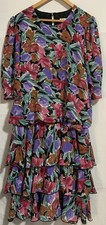 Debut vintage floral summer knee length chiffon dress size 16