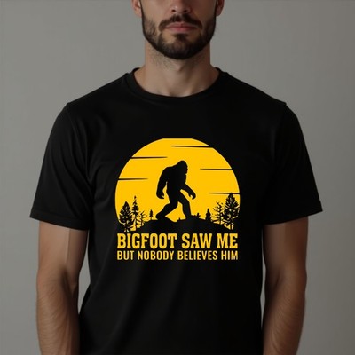 Bigfoot Saw Me T-Shirt Sasquatch Camping Liebhaber Outdoor Oberteil Neu Herren Unisex Tee