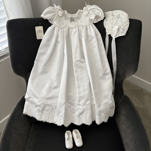 RM Originals Vintage Baptism Christening Gown & Bonnet MSRP $275.00 & Booties
