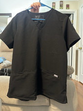 FIGS Technical Collection Black Scrub Top V-Neck Short Sleeve Size L