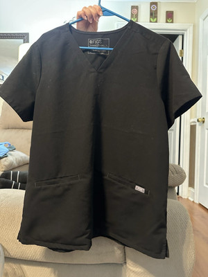 FIGS Technical Collection Black Scrub Top V-Neck Short Sleeve Size L