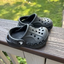 Crocs Classic Clogs Size 4C Infant/Toddler Black- Pre-owned, cut-out spellout