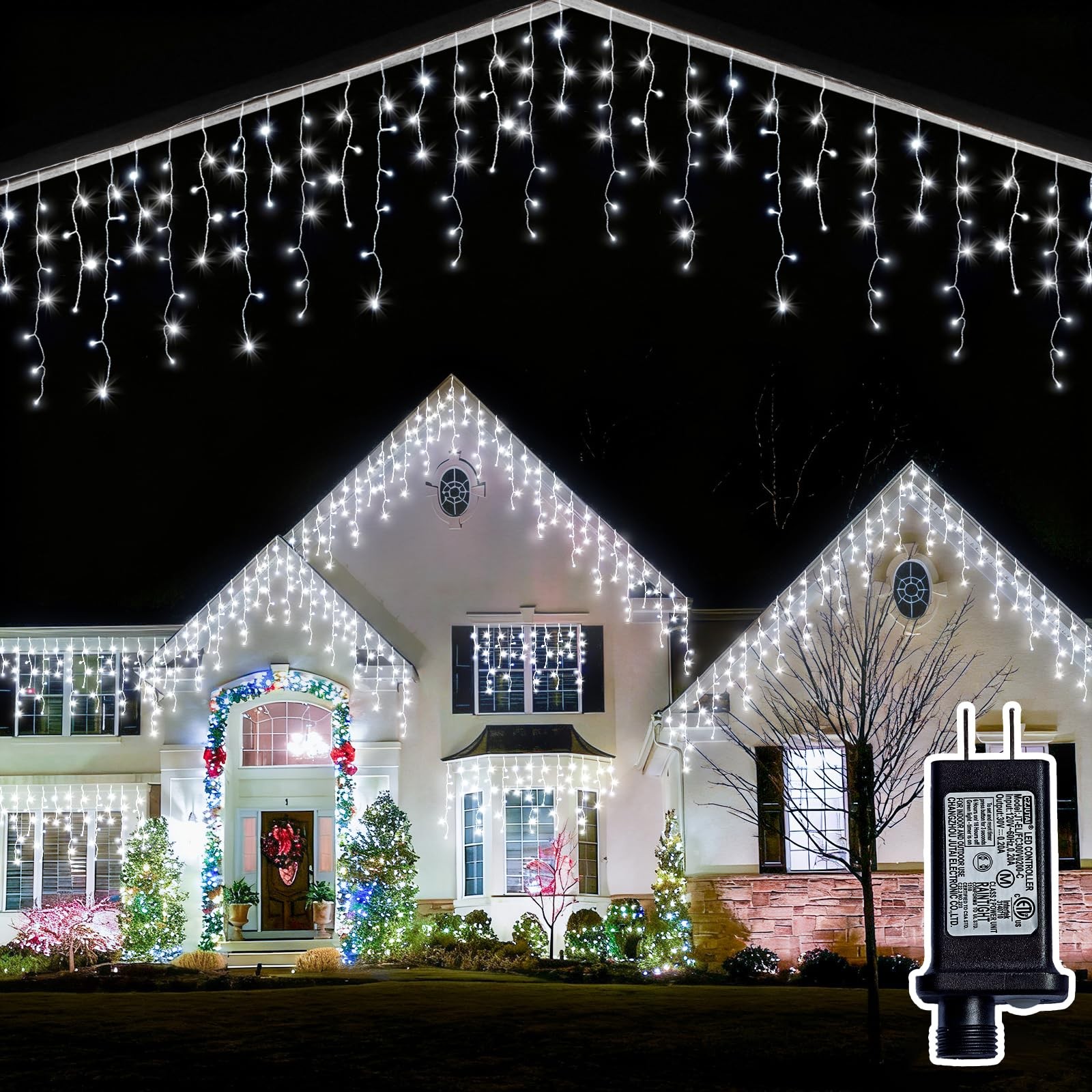Christmas Outdoor Icicle Lights - 200 LED 21+16 8 Modes Curtain Fairy
