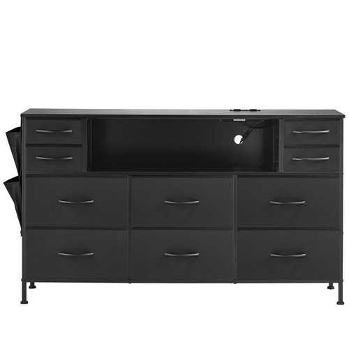 10 Fabric Drawer Dresser with Open Storage Shelf LED Lights & Outlet Black - Picture 11 of 12