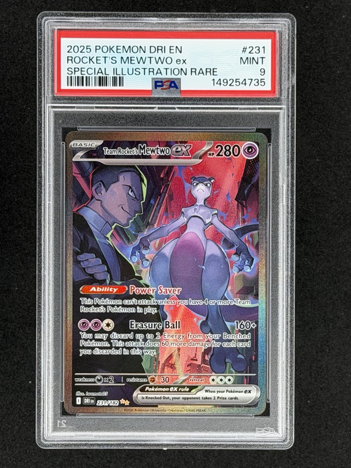 2025 Pokemon Destined Rivals Rocket's Mewtwo EX Special Ill Rare PSA 9 #231 Mint