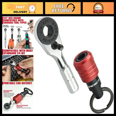 Compact Mini Ratchet Wrench 1/4'' Hex Multitool Accessory with Bit Holder