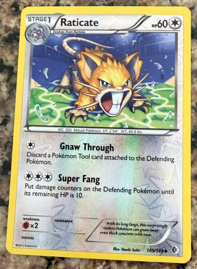 Raticate 105/149 Reverse Holo Uncommon NM/LP Pokemon Boundaries Crossed 2012 