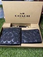 Coach Men's Black 3-1 Wallet keychain gift set card holder