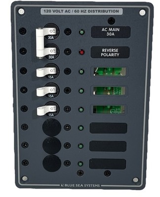 Blue Sea Systems 8027 Metal AC Main Panel - AC Main + 6 Positions NEW Open Box