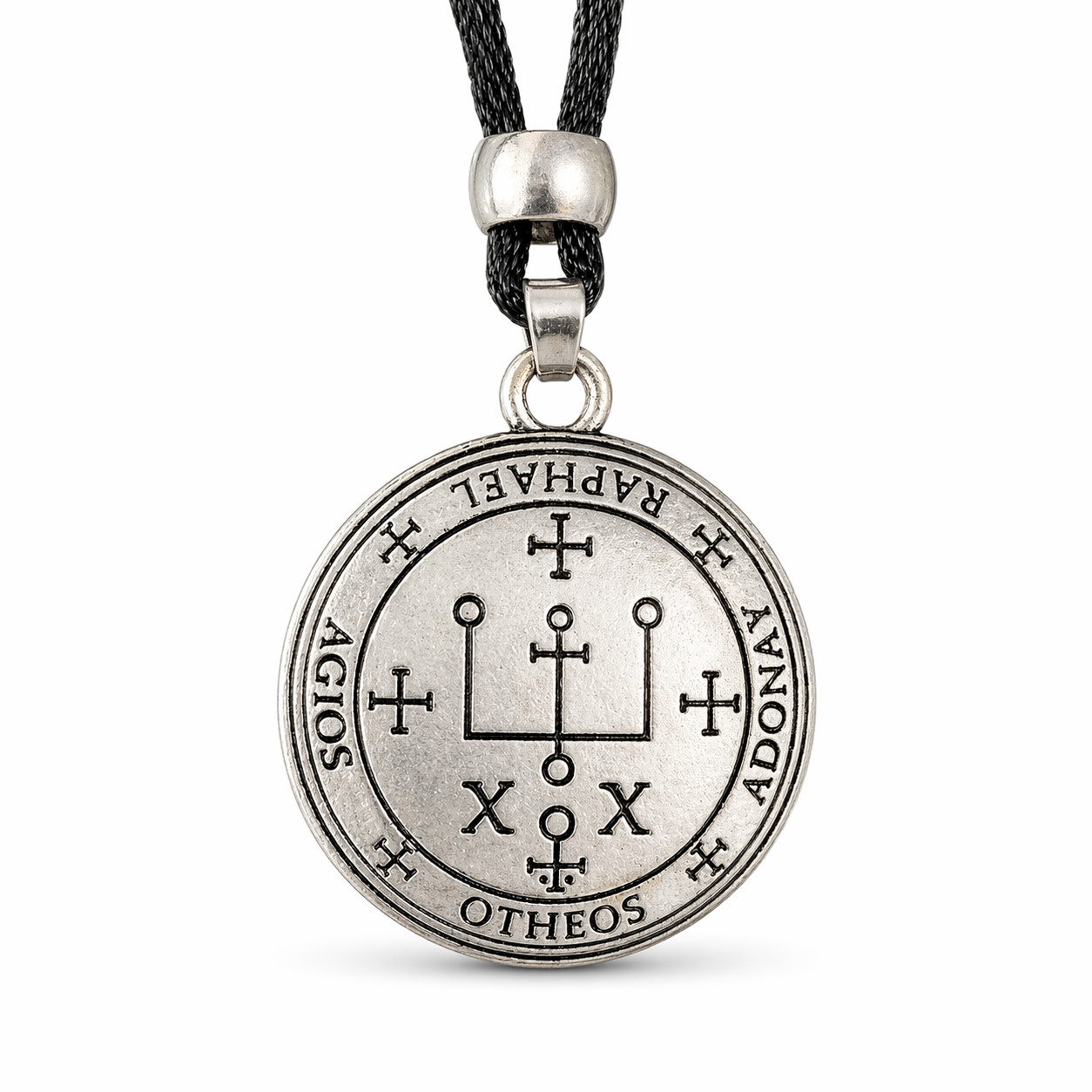Archangel Raphael Sigil Pendant Pewter Healing Talisman Necklace Occult 33"" Cord